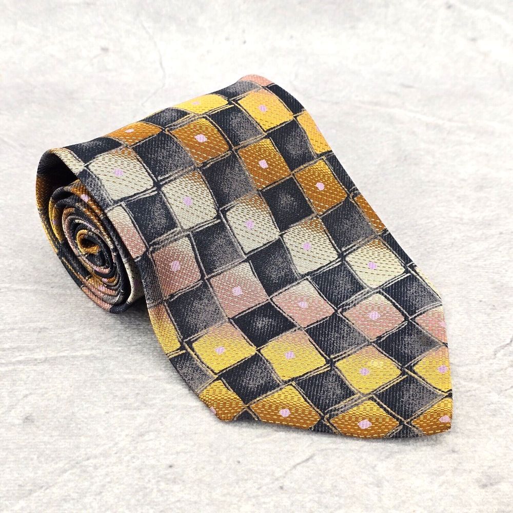 Vintage Cable & Co. Necktie 100% Silk Geometric Tie Marron Black‎ Made in Italy
